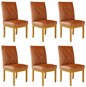 Kit 6 Cadeiras de Sala de Jantar Estofadas Gomes Madeira Maciça PU Marrom G78 - Gran Belo