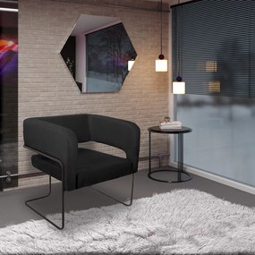 Kit 2 Poltronas Decorativas Lucy Base Aço Grafite Veludo Preto G15 - Gran Belo