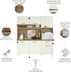 Armário de Cozinha Compacta 160cm Sovira Atacama/Off A15   - Mpozenato