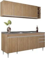 Armário Cozinha e Balcão Com Pia 180cm Dallas Castanho      - Lumil