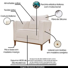 Kit 2 Poltronas Decorativas Pés em Madeira Tarantino Linho Pérola G63 - Gran Belo
