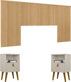 Conjunto Cabeceira Noronha 240cm e 2 Mesas de Cabeceira Ilhéus Carvalho/Off White G77 - Gran Belo