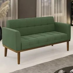 Sofá Namoradeira Base Madeira Castanho Ana Suede Verde - Ibiza