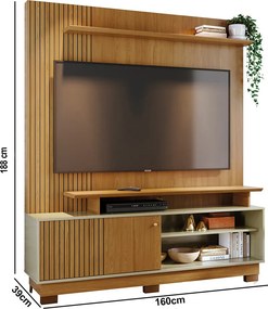 Estante de TV 65 Pol 160cm com Pés para Sala Quirel Cumaru/Opala M20 - D'Rossi