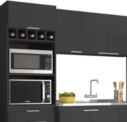 Armário de Cozinha CP04 Com Pia 120cm Pérola Z34 Preto      - Mpozenat