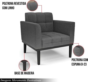 Poltrona Decorativa Karen Pés Fixo em Madeira Preto Linho Cinza Mesclado G19 - Gran Belo