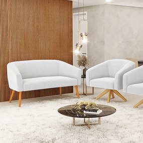 Sofá Namoradeira e Poltrona Giratória MA30 Stella Bouclê D03 - D'Rossi - Off White