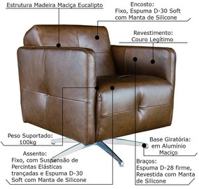 Kit 2 Poltronas Giratória para Sala de Estar Astana Couro Marrom Bicolor G40 - Gran Belo
