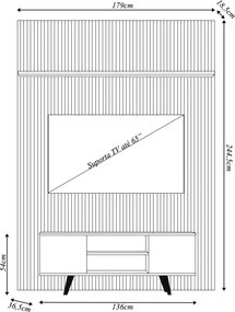 Conjunto Painel com Bancada Morpheus 2 Portas Deslizantes MDP até 65 Cinamomo/OffWhite G97 - Gran Belo