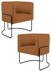 Kit 2 Poltronas Decorativas Base Aço Betina C-262 Veludo Telha - Domi