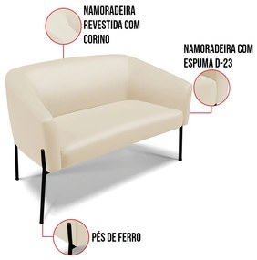 Sofá 2 Lugares Namoradeira Pé de Ferro Preto Stella Sintético Bege D03 - D'Rossi