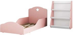 Quarto infantil com Mini Cama Montessoriana Com Colchão e Estante Zig Zag Multimóveis Rosa/Branco