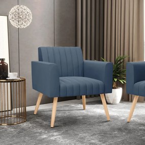Poltrona Viena Gomada Suede Azul Marinho Pés Palito Natural - D'Rossi