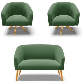 Namoradeira e 2 Poltronas Giratória MA30 Stella Suede D03 - D'Rossi - Verde