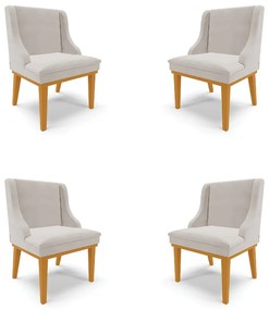 Kit 4 Cadeiras Decorativas Sala de Jantar Base Fixa de Madeira Firenze Veludo Cinza/Castanho G19 - Gran Belo