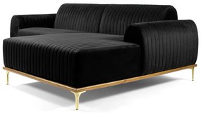 Sofá 3 Lugares Bipartido com Chaise Lado Esquerdo Base de Madeira Euro 230 cm Veludo Preto G15 - Gran Belo