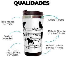 Copo Térmico 500ml Inox Branco Cachorro Musical