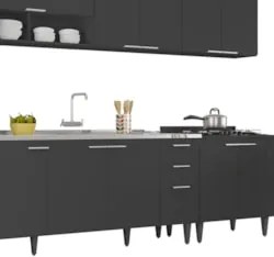 Armário de Cozinha CP05 Com Pia 180cm Pérola Z34 Preto      - Mpozenat