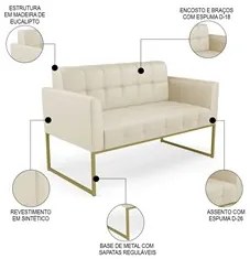 Sofá Namoradeira Base Industrial Dourado Ana Sintético Bege - Ibiza