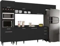 Armário de Cozinha Com Tampo CP04 310cm Pérola Preto Z34      - Mpozen