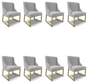 Cadeira Sala de Jantar Industrial Dourado Kit 8 Liz Suede D03 - D'Rossi - Cinza
