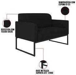 Kit Namoradeira e 1 Poltrona Decorativa Base Industrial Preta Maressa