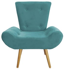 Poltrona Decorativa Emília Barca Pés Palito Suede Turqueza - Sheep Estofados