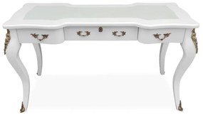 Escrivaninha Lord 3 Gavetas Tampo Couro Natural Madeira Maciça Design de Luxo