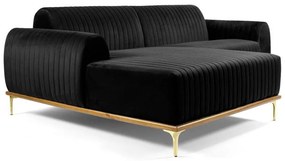 Sofá 3 Lugares Bipartido com Chaise Lado Direito Base de Madeira Euro 230 cm Veludo Preto G15 - Gran Belo