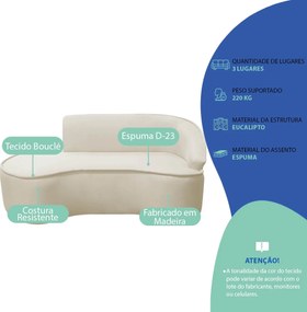 Divã Recamier Curvo Sala de Estar Recepção Marrocos 180cm Lado Esquerdo Bouclé