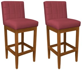 Kit 2 Banquetas Alta Sueli Base Madeira Maciça Estofada Suede Bordô