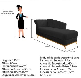 Recamier Vanessa 185cm Lado Esquerdo Corano Preto - ADJ Decor