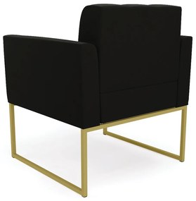 Kit 1 Sofá Namoradeira e 1 Poltrona Elisa Suede Base Metálica Industrial Dourado - D'Rossi - Preto