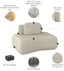 Sofá Modular 174cm Living Sala de Estar Moby Boucle Creme Z08 - Mpozen