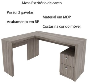 Mesa com 2 Gavetas para Escritório Home Office ME4129 MDP Carvalho G69 - Gran Belo