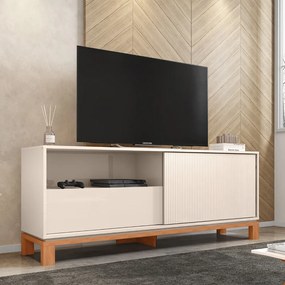 Bancada Átomo 150cm para TV até 55 com Porta de Correr Ripada e Gaveta MDP Off White/Freijo  G11 -  Gran Belo