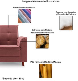 Poltrona da Mamãe Sala de estar Gracy com Pés Palito Veludo Rosa G85 - Gran Belo