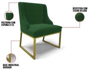 Cadeira Sala de Jantar Industrial Dourado Liz Veludo D03 - D'Rossi - Verde
