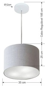Lustre Pendente Cilíndrico Md-4211 Cúpula em Tecido 35x25cm Rustico Cinza - Bivolt