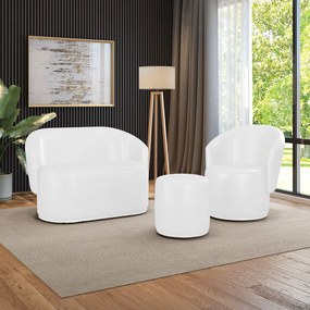 Sofá Namoradeira com Poltrona e Puff Orgânico Sala Malu Sintético PU M11 - D'Rossi - Branco