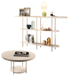 Conjunto Decorativo Aparador e Mesa de Centro Walker Pés de Aço Tampo MDF Off White G26 - Gran Belo