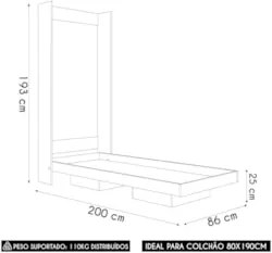 Cama Solteiro Infantil Articulação Vertical Hapi Grafite A05 - Mpozena