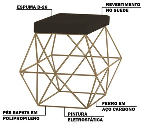 Puff Decorativo Sala de Estar Base Gold Trixie Suede Marrom G41 - Gran Belo
