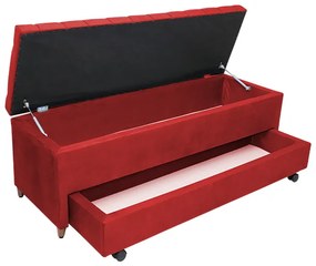 Calçadeira Baú com Sapateira Casal 140cm Paris Capitonê Suede Vermelho - Sheep Estofados - Vermelho
