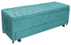 Calçadeira Baú com Sapateira Queen 160cm Paris Capitonê Suede Turquesa - Sheep Estofados - Água