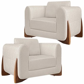 Kit 2 Poltronas Decorativas Pés em Madeira Buzz Linho Pérola G63 - Gran Belo