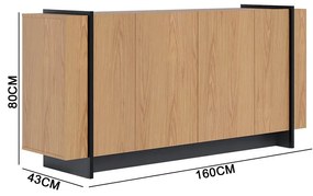 Aparador Buffet 4 Portas Oliwia 160cm Sala Jantar Pé Preto Fosco C04 - D'Rossi - Freijó