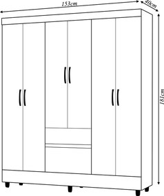 Guarda Roupa Casal Abruzzo 6 Portas de Bater 2 Gavetas com Cabideiro Nogueira G98 - Gran Belo