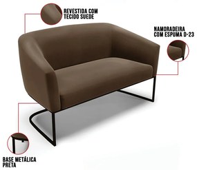 Sofá 2 Lugares Namoradeira Industrial Preto Stella Suede Marrom D03 - D'Rossi