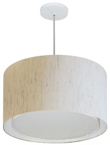 Lustre Pendente Cilíndrico Duplo Md-4287 Cúpula em Tecido 45x30cm Linho Bege - Bivolt